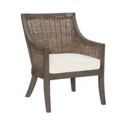 Kirkland's Home Brown Wicker Wood Curved Back Accent Chair- Accent Chairs