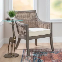 Kirkland's Home Brown Wicker Wood Curved Back Accent Chair- Accent Chairs