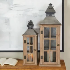 Kirkland's Home Brown Windowpane Mesh Lanterns, Set Of 2- Lanterns