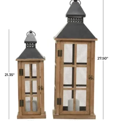 Kirkland's Home Brown Windowpane Mesh Lanterns, Set Of 2- Lanterns