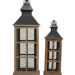Kirkland's Home Brown Windowpane Mesh Lanterns, Set Of 2- Lanterns