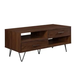Kirkland's Home Brown Wood & Black Metal Hairpin Legs Coffee Table- Coffee Tables