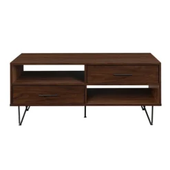 Kirkland's Home Brown Wood & Black Metal Hairpin Legs Coffee Table- Coffee Tables
