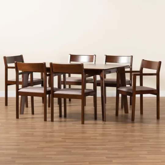 Kirkland's Home Brown Wood And Beige Upholstered 7-Pc. Dining Set- Dining Tables