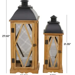 Kirkland's Home Brown Wood And Black Mesh Lanterns, Set Of 2- Lanterns