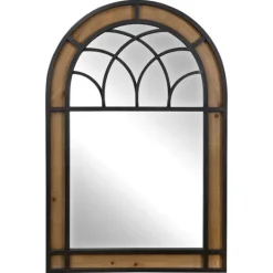 Kirkland's Home Brown Wood And Black Metal Arch Frame Mirror- Decorative Mirrors