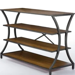 Kirkland's Home Brown Wood And Curved Metal 4-Tier Console Table- Console Tables