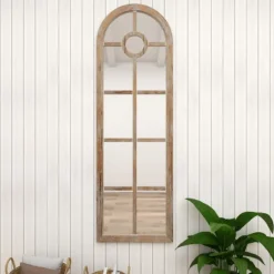 Kirkland's Home Brown Wood And Glass Arched Windowpane Mirror- Decorative Mirrors