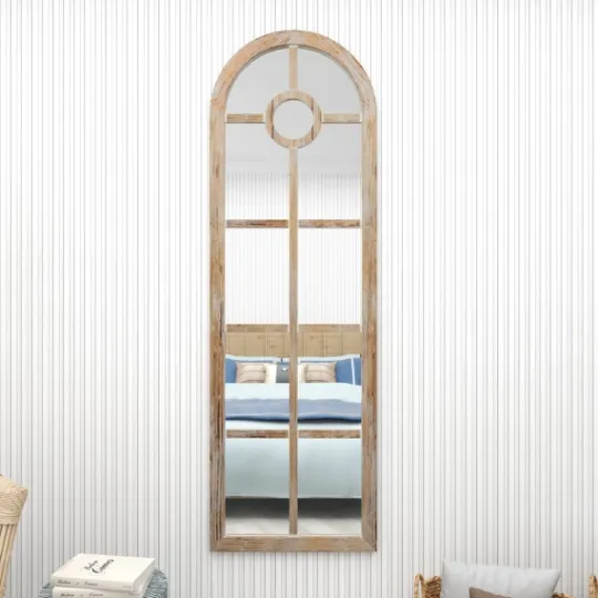 Kirkland's Home Brown Wood And Glass Arched Windowpane Mirror- Decorative Mirrors