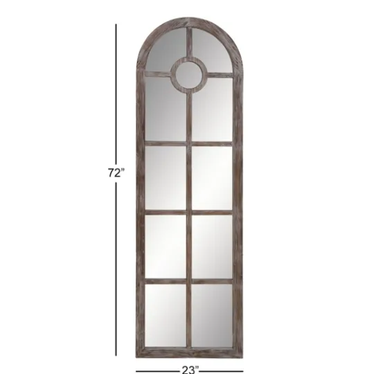 Kirkland's Home Brown Wood And Glass Arched Windowpane Mirror- Decorative Mirrors