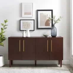 Kirkland's Home Brown Wood And Gold 4-Door Cabinet- Cabinets & Sideboards
