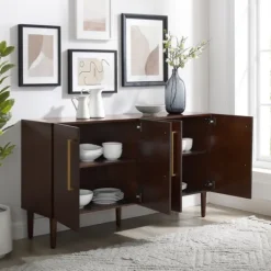 Kirkland's Home Brown Wood And Gold 4-Door Cabinet- Cabinets & Sideboards