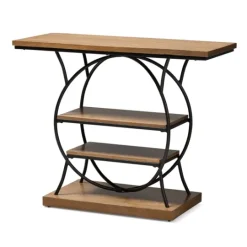 Kirkland's Home Brown Wood And Metal Circle Center Console Table- Console Tables