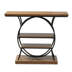 Kirkland's Home Brown Wood And Metal Circle Center Console Table- Console Tables