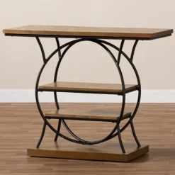 Kirkland's Home Brown Wood And Metal Circle Center Console Table- Console Tables
