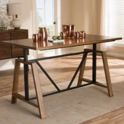 Kirkland's Home Brown Wood And Metal Linear Base Desk- Office Furniture