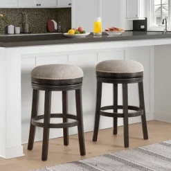 Kirkland's Home Brown Wood Backless Swivel 2-Pc. Bar Stool Set- Bar Stools & Counter Height Stools