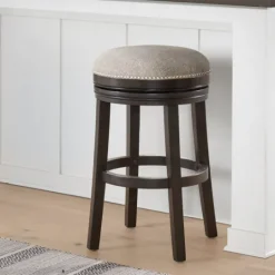 Kirkland's Home Brown Wood Backless Swivel Bar Stool- Bar Stools & Counter Height Stools