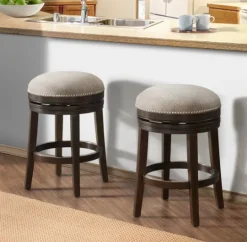Kirkland's Home Brown Wood Backless Swivel 2-Pc. Counter Stool Set- Bar Stools & Counter Height Stools