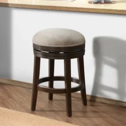 Kirkland's Home Brown Wood Backless Swivel Counter Stool- Bar Stools & Counter Height Stools