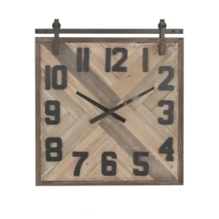 Kirkland's Home Brown Wood Black Metal Accent Square Wall Clock- Clocks