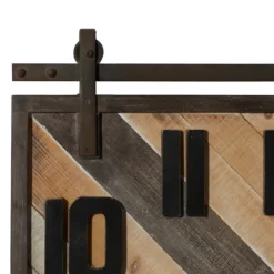 Kirkland's Home Brown Wood Black Metal Accent Square Wall Clock- Clocks