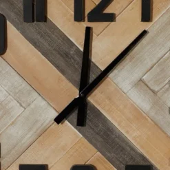 Kirkland's Home Brown Wood Black Metal Accent Square Wall Clock- Clocks