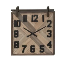 Kirkland's Home Brown Wood Black Metal Accent Square Wall Clock- Clocks