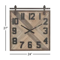 Kirkland's Home Brown Wood Black Metal Accent Square Wall Clock- Clocks