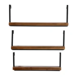 Kirkland's Home Brown Wood Black Metal Frame 3-Pc. Wall Shelves- Shelves