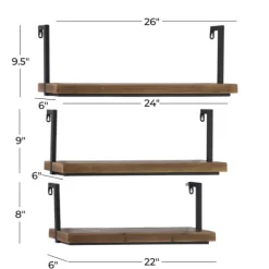 Kirkland's Home Brown Wood Black Metal Frame 3-Pc. Wall Shelves- Shelves