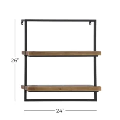 Kirkland's Home Brown Wood Black Metal Frame Wall Shelves- Shelves