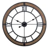 Kirkland's Home Brown Wood Black Metal Open Cut Out Wall Clock- Clocks