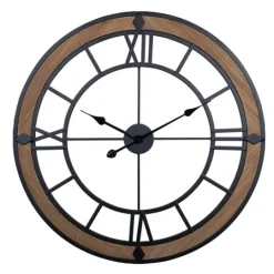Kirkland's Home Brown Wood Black Metal Open Cut Out Wall Clock- Clocks