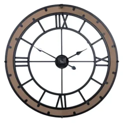 Kirkland's Home Brown Wood Black Metal Open Cut Out Wall Clock- Clocks