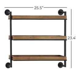 Kirkland's Home Brown Wood Black Metal Pipe Frame Wall Shelf- Shelves