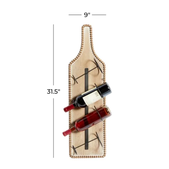 Kirkland's Home Brown Wood Bottle Frame Metal Bracket Wine Holder- Wall Storage
