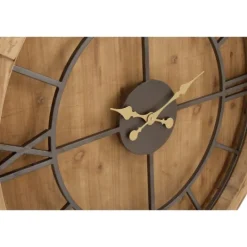 Kirkland's Home Brown Wood Frame Black Metal Cutout Wall Clock- Clocks