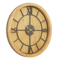Kirkland's Home Brown Wood Frame Black Metal Cutout Wall Clock- Clocks