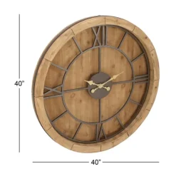 Kirkland's Home Brown Wood Frame Black Metal Cutout Wall Clock- Clocks