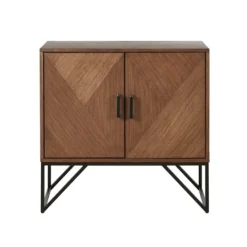 Kirkland's Home Brown Wood Frame Metal Base 2-Door Cabinet- Cabinets & Sideboards