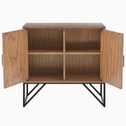 Kirkland's Home Brown Wood Frame Metal Base 2-Door Cabinet- Cabinets & Sideboards