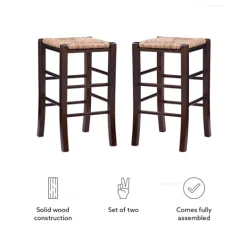 Kirkland's Home Brown Wood Grass Backless 2-Pc. Counter Stool Set- Bar Stools & Counter Height Stools
