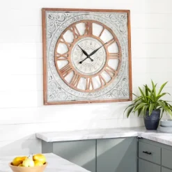 Kirkland's Home Brown Wood Gray Metal Cutout Wall Clock- Clocks