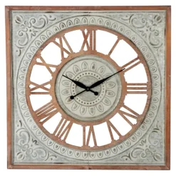 Kirkland's Home Brown Wood Gray Metal Cutout Wall Clock- Clocks