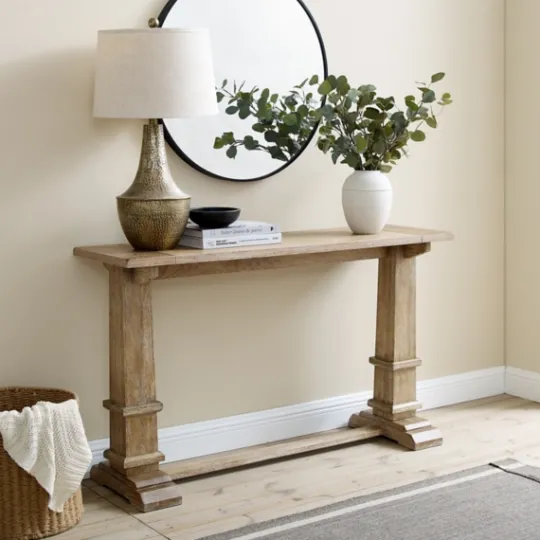 Kirkland's Home Brown Wood Pedestal Base Console Table- Console Tables