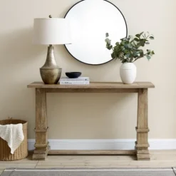Kirkland's Home Brown Wood Pedestal Base Console Table- Console Tables