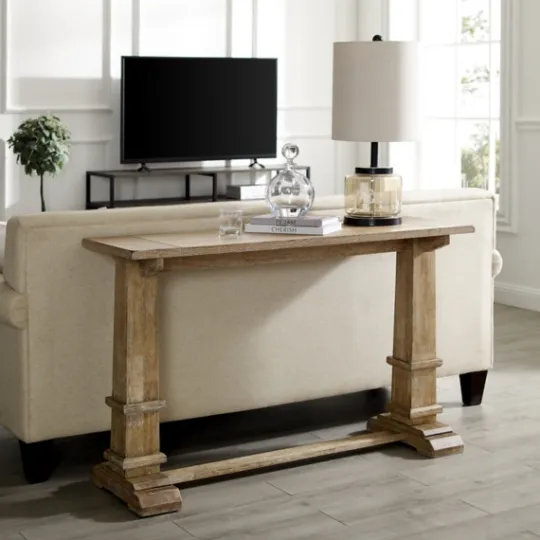 Kirkland's Home Brown Wood Pedestal Base Console Table- Console Tables