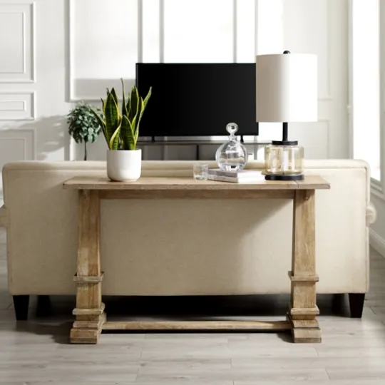 Kirkland's Home Brown Wood Pedestal Base Console Table- Console Tables