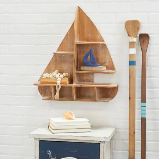 Kirkland's Home Brown Wood Sailboat Wall Shelf- Shelves